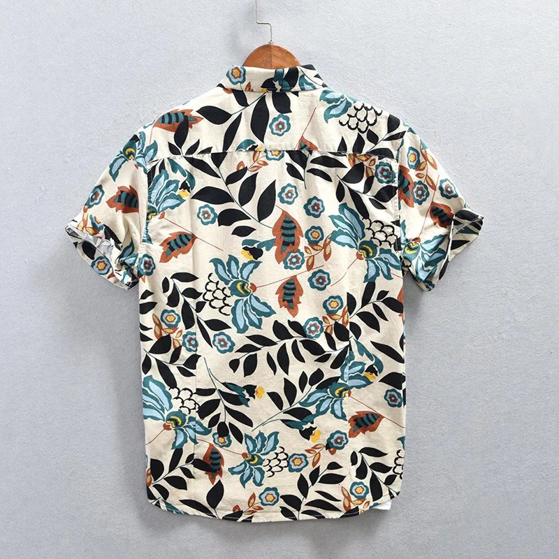 Mens street fashion summer daily shirt Hawaiian cartoon print casual loose shirt short sleeved beach loose top 250408