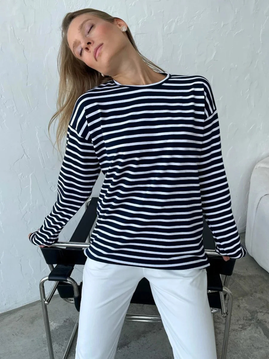 Wolfeel 2025 Summer Long Sleeve Striped T-Shirts Women Basic Casual Tops Female Cozy Loose Cotton Tees Harajuku T Shirt 250409