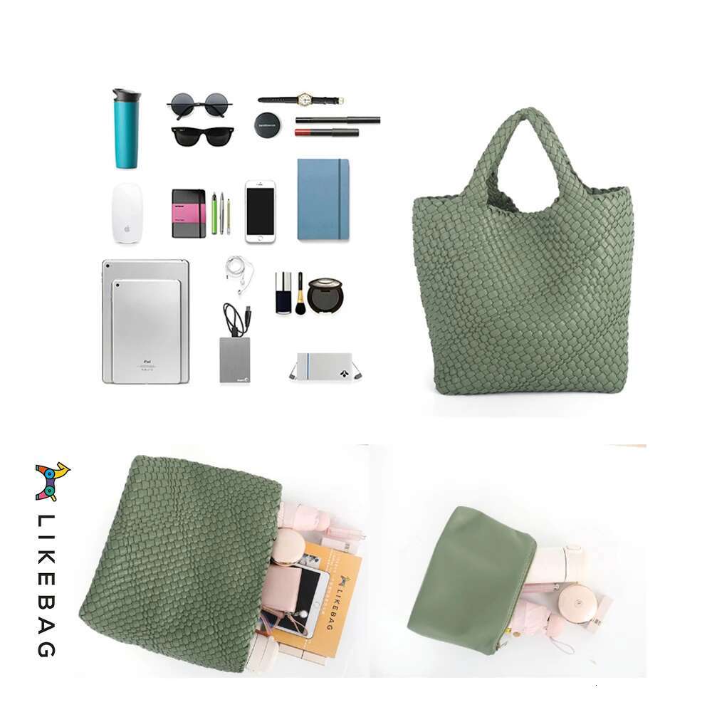 LIKEBAG Fashion Ladies Original Hand Double Wrist Handbag PU Leather Woven Women Large Capacity Handbag With Small Bag
