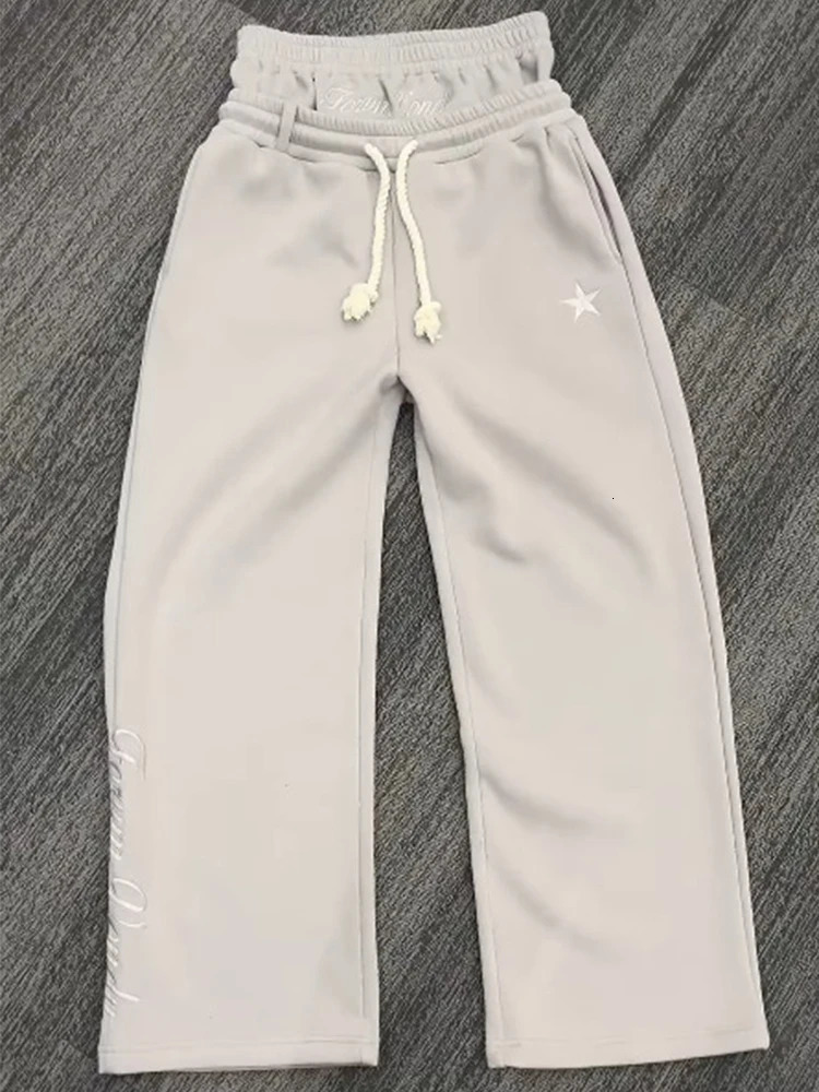 Retro Y2K star ed sports pants mens summer fashion brushed loose straight casual double waist 250409