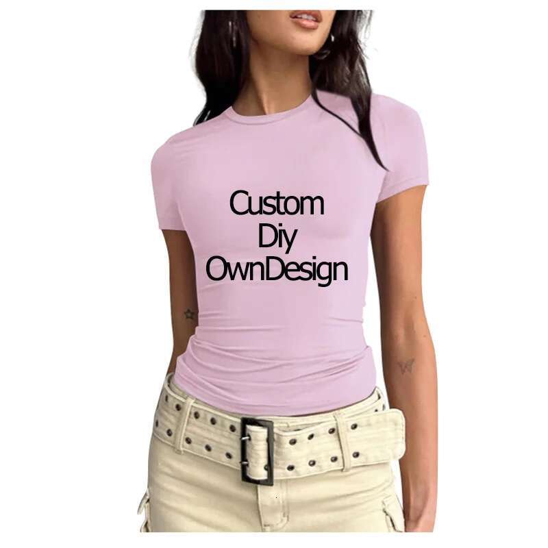Custom Print Diy Design Women T-Shirt Solid Skinny O Neck Short Sleeve Casual Streetwear Simple Slim Fit Top Tees 2024