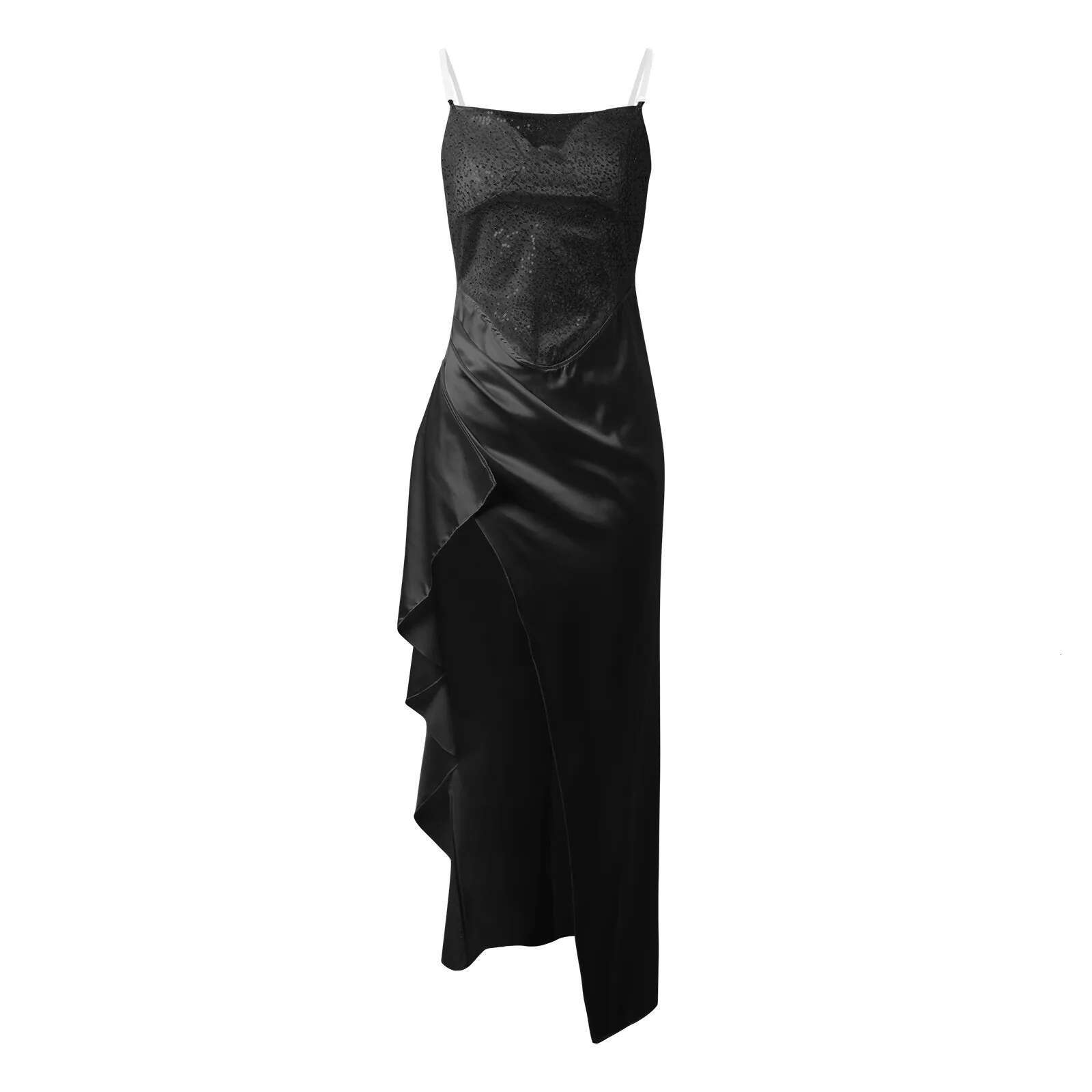 Dongdumaoyi Off Shoulder Dress High Waist Women Banquet Sexy Strapless Sequin Slim Long Elegant Solid Color Split Dresses