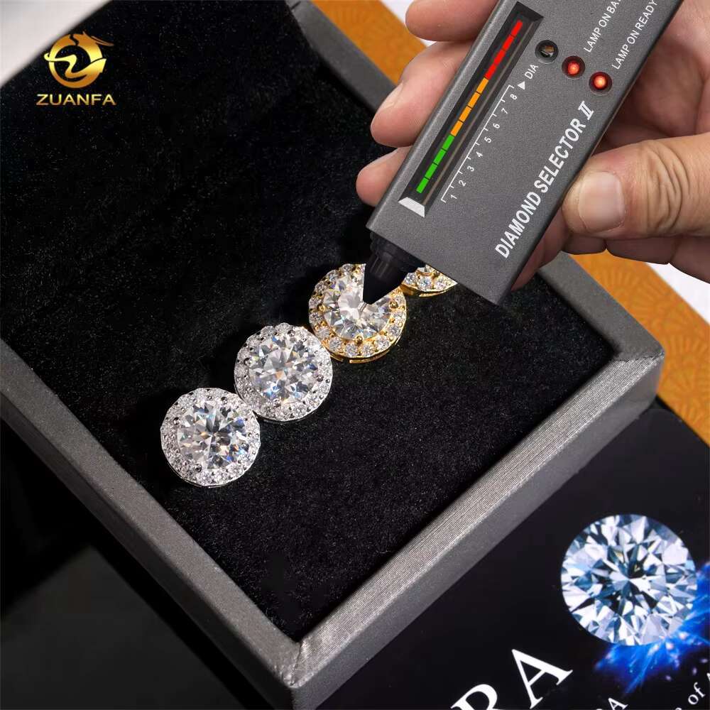 Hot Selling 925 Sterling Silver Halo Stud Hip Hop High Quality VVS Moissanite Diamond Earrings