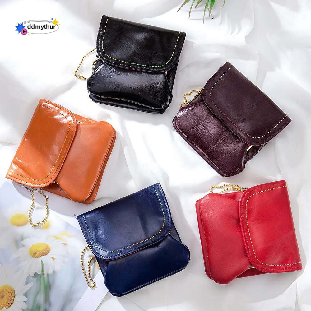 Genuine Leather Coin Women Cowhide Change Purse Metal Hasp Closure Card Holder Wallet Vintage Kiss Buckle Small Clutch Bag ddmythur