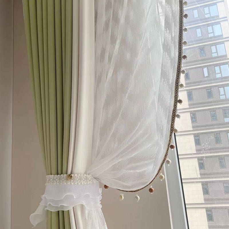 C352 Japanese style chenille herringbone curtain living room bedroom bay window balcony shading study net celebrity new finished product wholesale