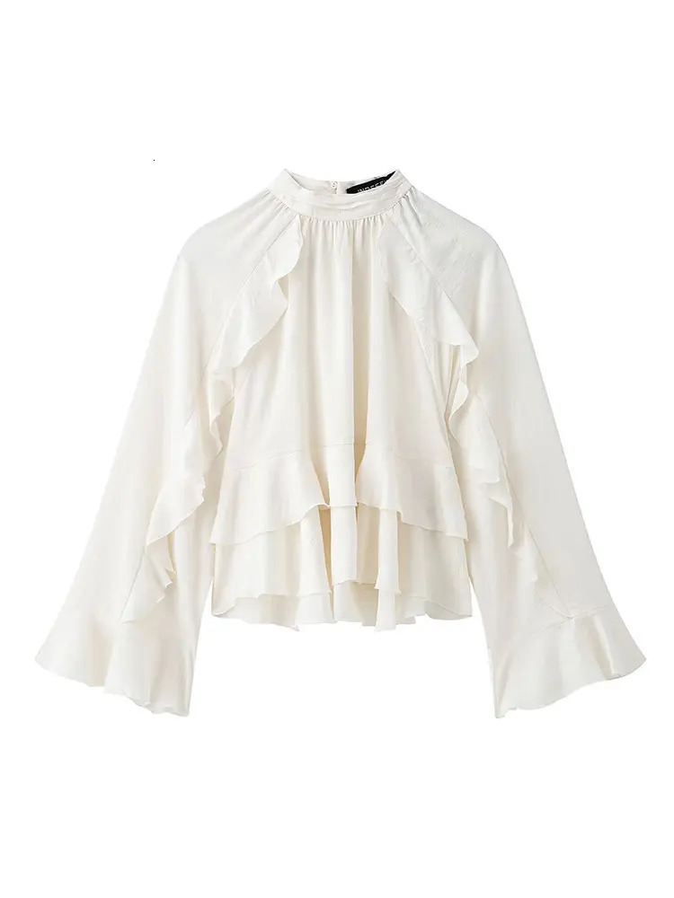 NLZGMSJ Spring Ruffle Folding Shirt Womens Elegant Top 250409