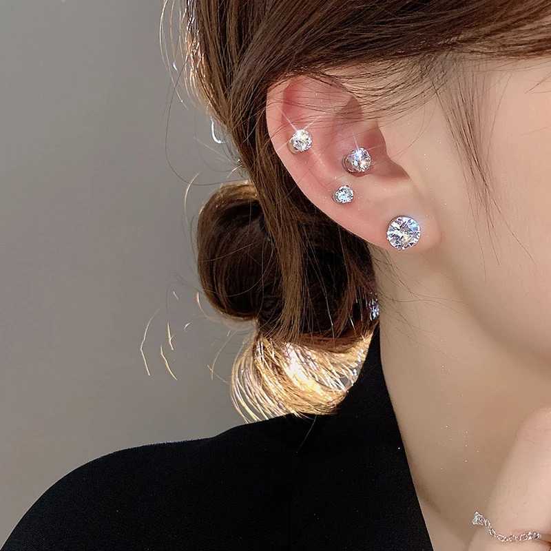 Fashionable and Elegant Womens Crystal Magnetic Ear Clips Luxury Zircon Round Earrings without Perforated Earrings Jewelry Z250408