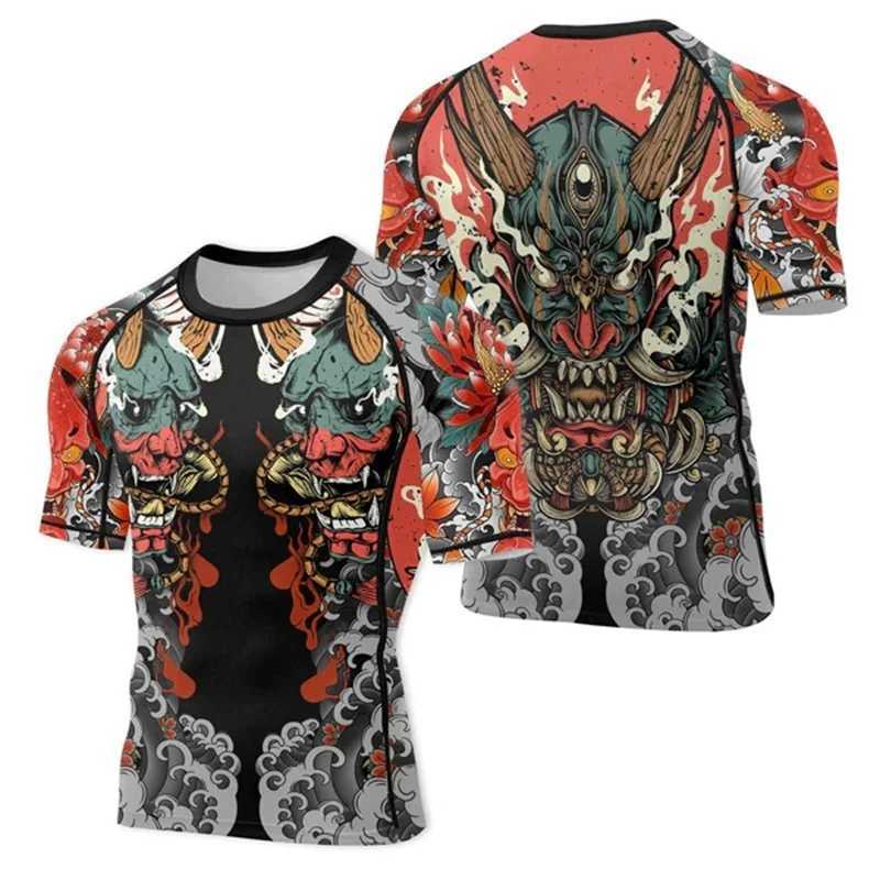 Samurai Mens T-shirt Harajuku 3D Printed Musashi Samurai Short Sleeve Fashion Street Hip Hop Mens Tight T-shirtXJ250409