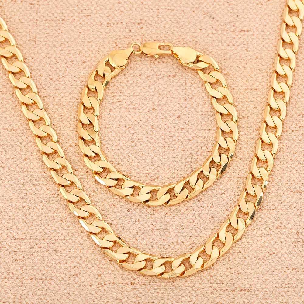Wholesale 925 sterling silver 18K solid color classic 6MM chain bracelet necklace for women and mens wedding jewelry set Y250408
