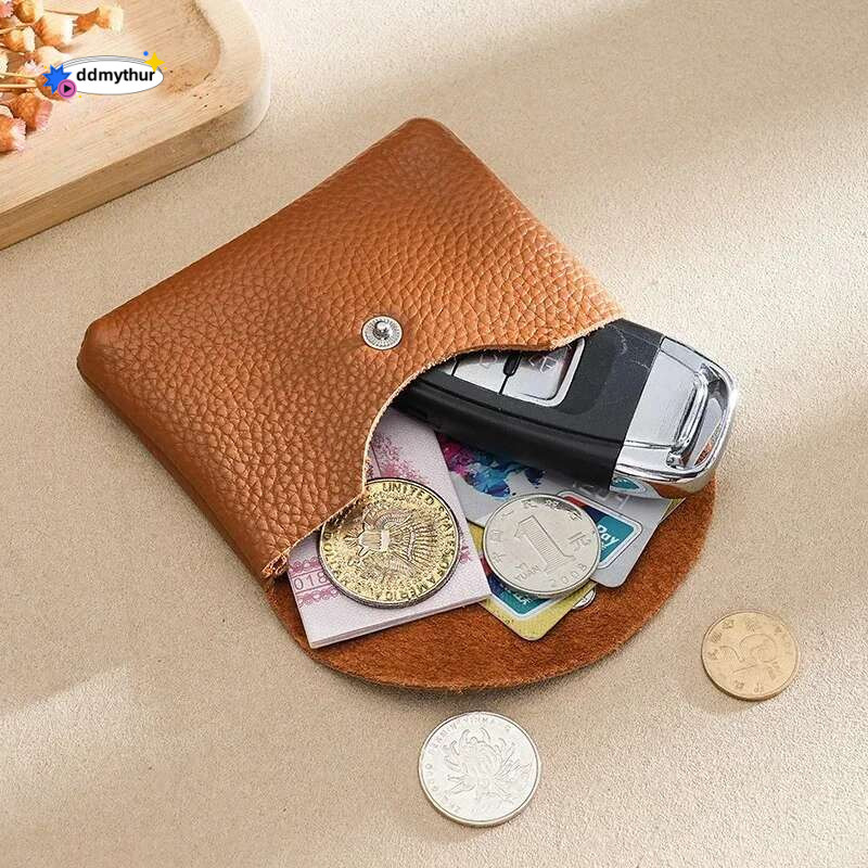 Solid Color Genuine Leather Purse Vintage Small Coin Pouch for Women Men Mini Wallet Credit Card Holder Earphone Bag ddmythur