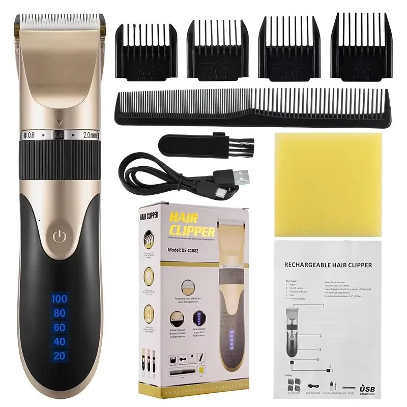 Professional barber mens barber beard trimmer rechargeable hair clipper ceramic blade low-noise adult barber 250407