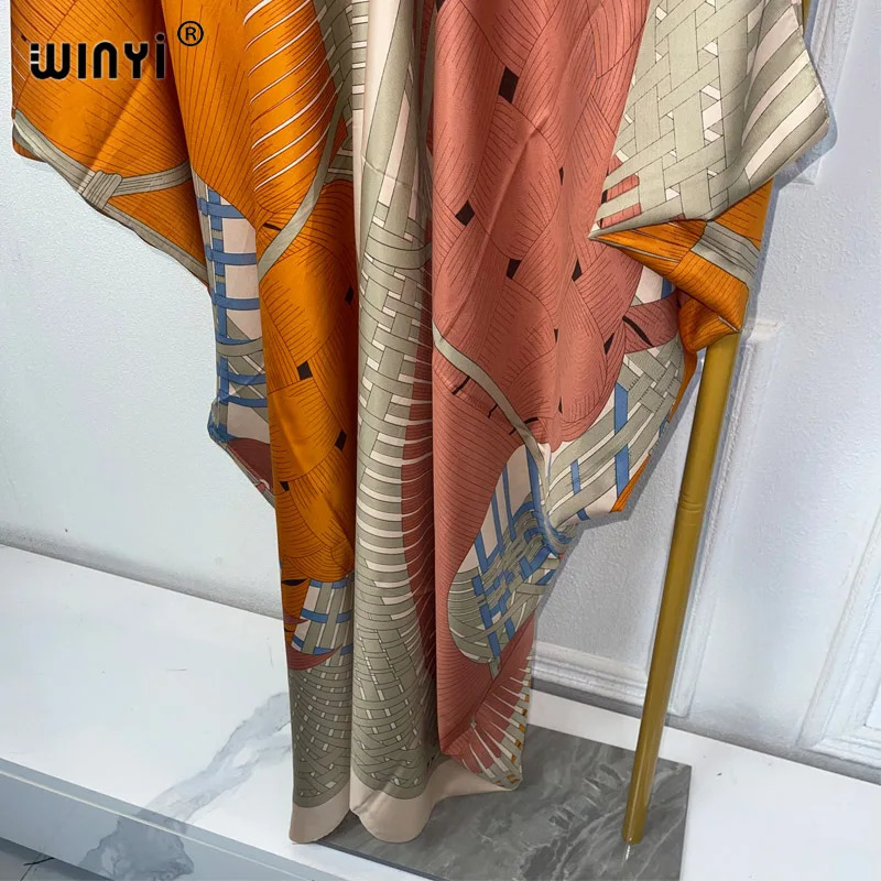 WINYI Summer Kaftan Kuwait Womens Bohemian Printed Beach Long Dress Dubai y Abaya Muslim Fashion Evening 250409