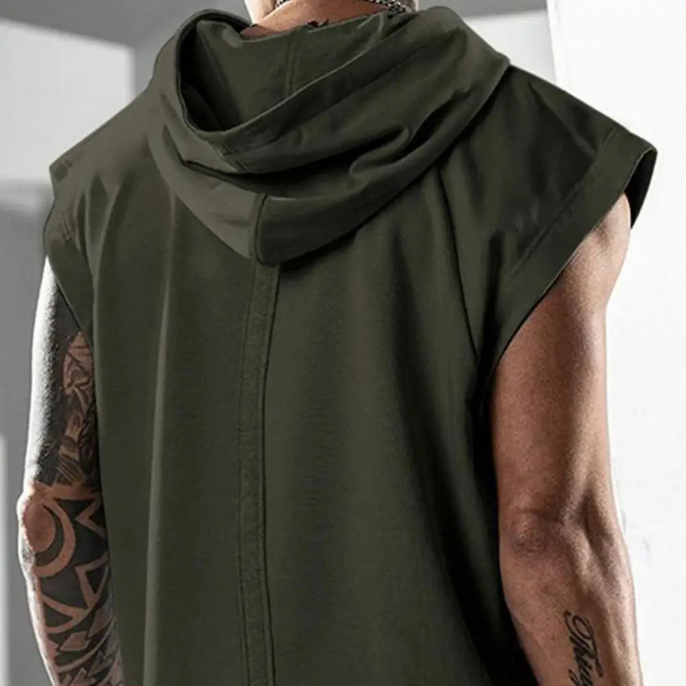 Large size mens tank top hooded solid color summer sleeveless sports vest fitness party sweater 250409