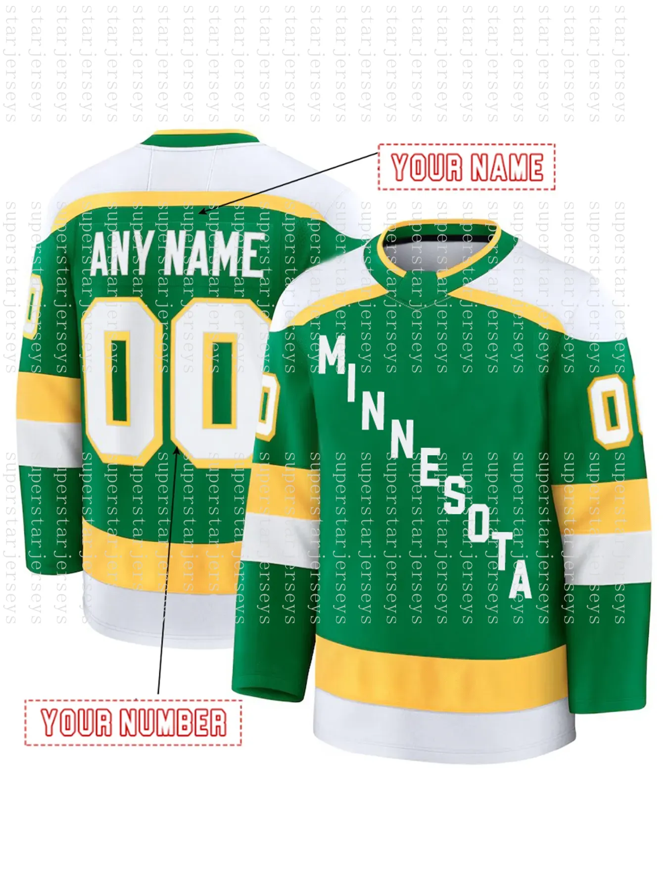 Personalized Custom Hockey Jersey Kaprizov Boyd Eriksson Ek Faber Boldy Zuccarello Foligno Novak Fleury Men Women Youth Embroidered Letter Number Design