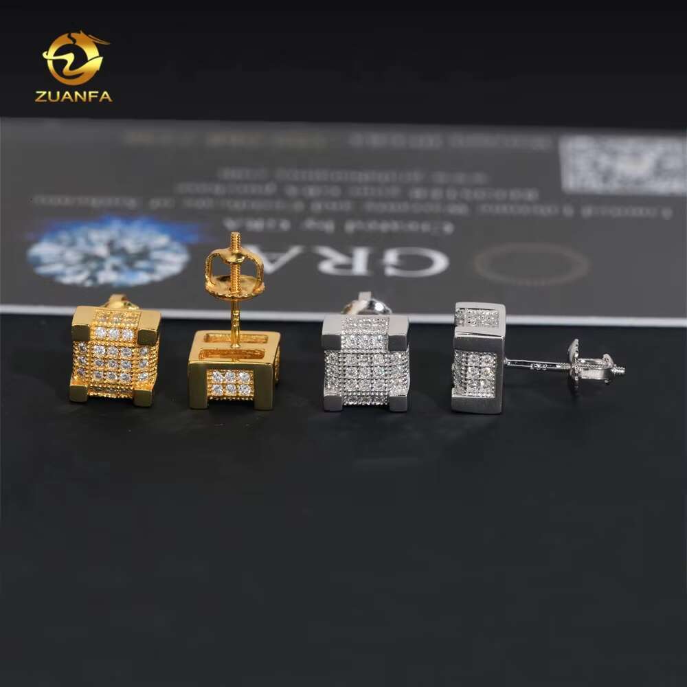 Iced Out Square Earring Hip Hop S925 VVS Diamond Screw Back Men Moissanite Earrings