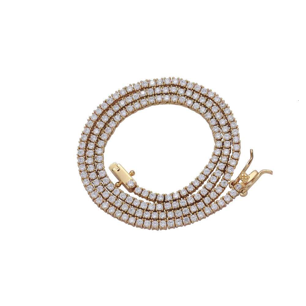 Bling 2mm Cubic Zirconia Tennis Chain Gold Plated Fashion Pave CZ Iced Out Necklace Bracelet Necklace for Women and Men