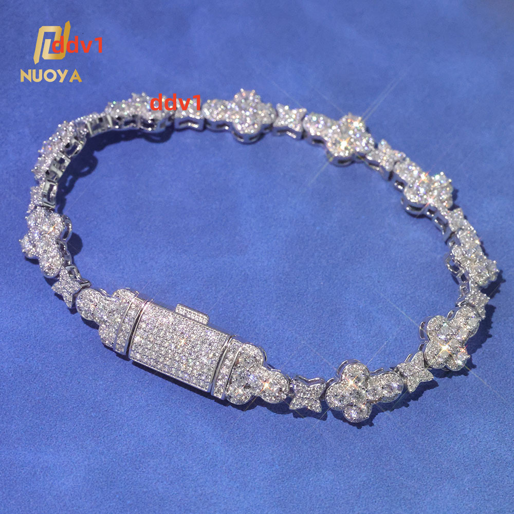 NUOYA Customizable 925 Sterling Silver Bracelet VVS Moissanite Gold Silver Cross Bracelet for Women Fine Chain Link Jewelry