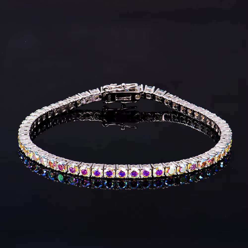 XINGYUE Wholesale 3mm AB Color VVS GRA Round Mossanite Womens 925 Sterling Silver Tennis Chain Bracelet