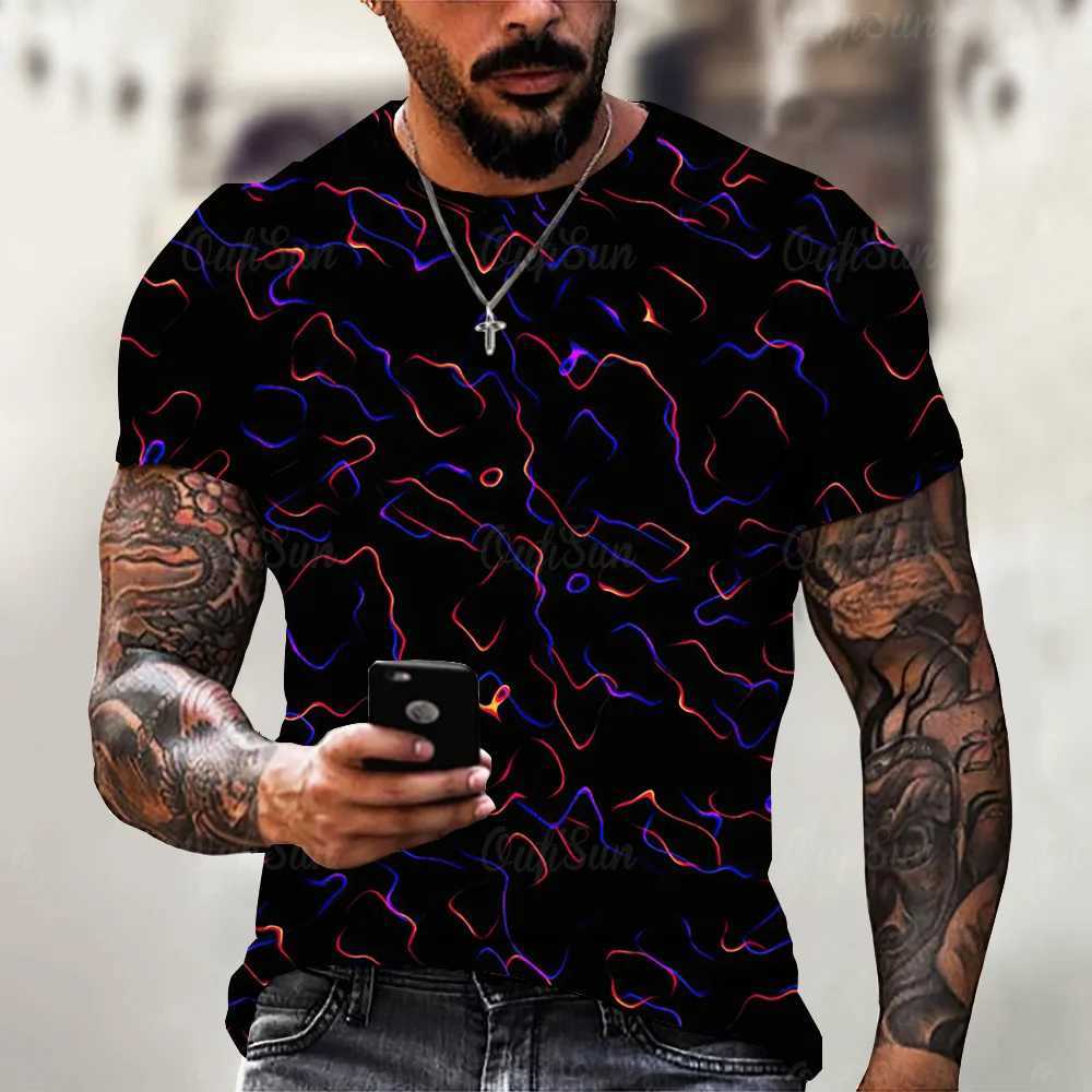 2024 summer new mens T-shirt casual lightning cool 3D digital printing mens short sleeved T-shirt oversized mens clothingXJ250409