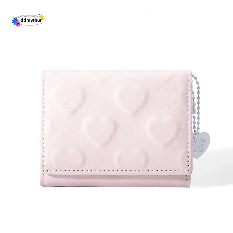Women's Money Clip Solid Color Love Imprinted PU Leather Short Coin Wallet Three Fold Multi-card Slot Bag Credit Card ddmythur