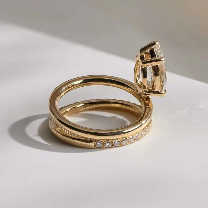 Fine Jewelry 1CT Pear with halo Moissanite Diamonds Wedding Ring and Band 18K White Gold Moissanite Rings Set