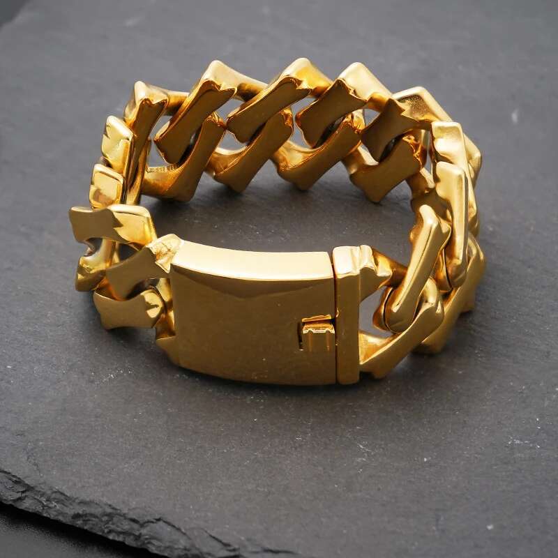 NEW Big Chunky Cuban Link Chain Bracelet For Men Women Hiphop Heavy Stainless Steel Shiny Gold Color Bracelets