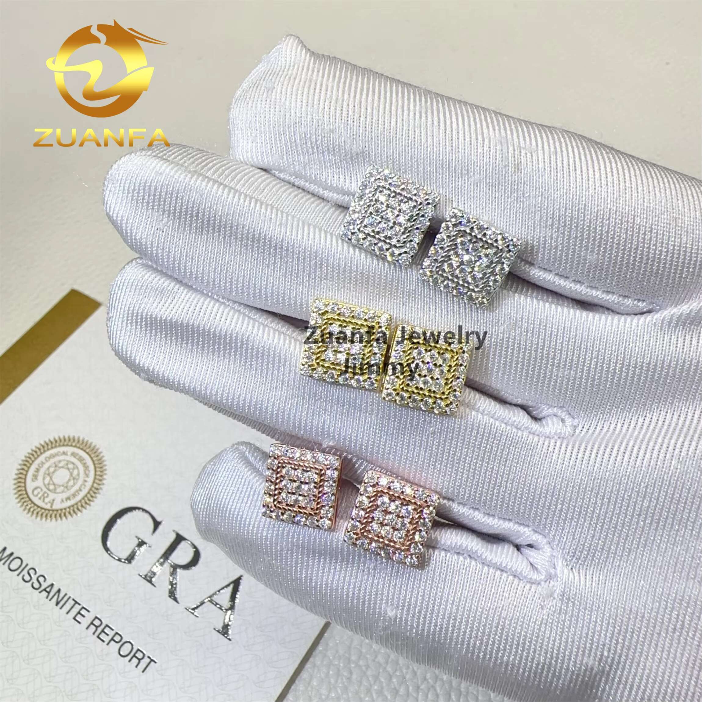 Retail Price New Design in Stock Iced Out Hip Hop Sterling Silver 925 Screw Back Flawless Moissanite Diamond Stud Earrings Men