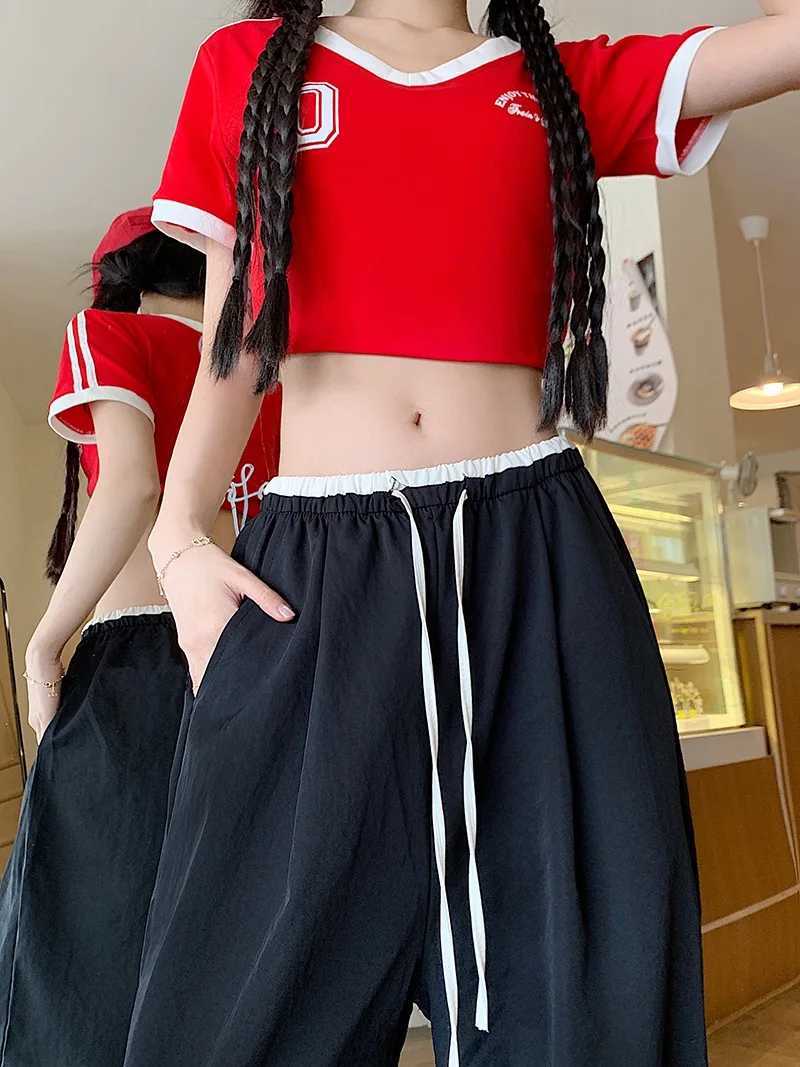 High waisted thin wide leg pants for womens summer new style Korean fashion chic color matching college style straight casual pantsXJ250403