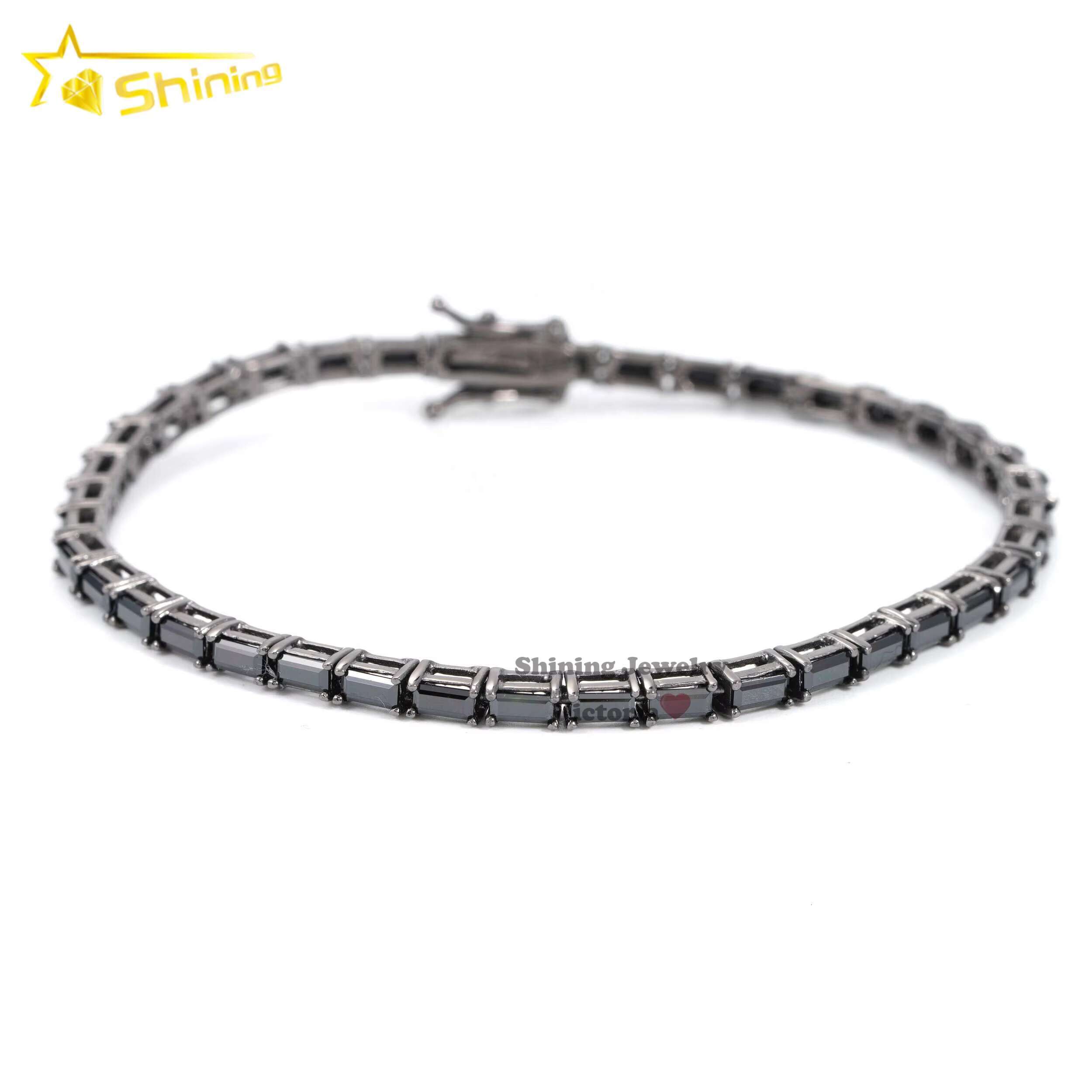GRA VVS Black Moissanite 10K 14K 18K Black Rhodium Plated 925 Sterling Silver Tennis Bracelet for Men Women