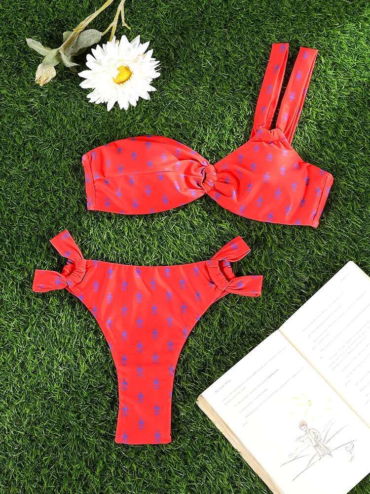 Miyouj Bandage One Shoulder Bikinis 2025 Bikini Sets Print Swimsuit Sexy Beachwear Hollow Out Bathsuits New Swimwear