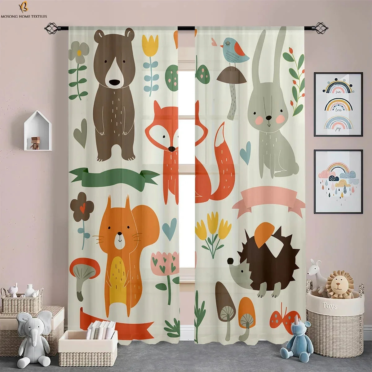 Forest Animal Cartoon Printing Curtains Polyester Fiber Curtains Childrens Living Room Living Room Study Decoration Curtains 250409