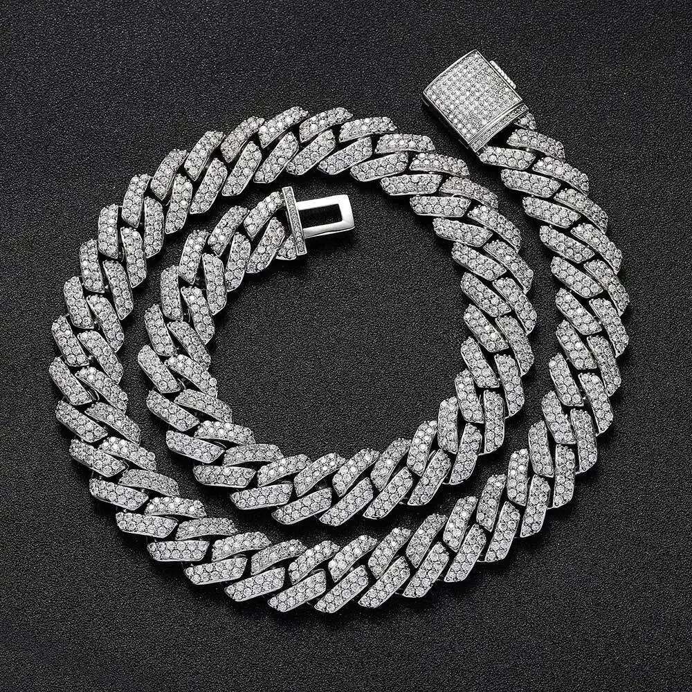 Hip Hop Shiny 15MM Cuban Link Chain Necklace Bracelet Women Men Silver Color Rhinestone Iced Out Cuban Chain Punk Jewelry Gift