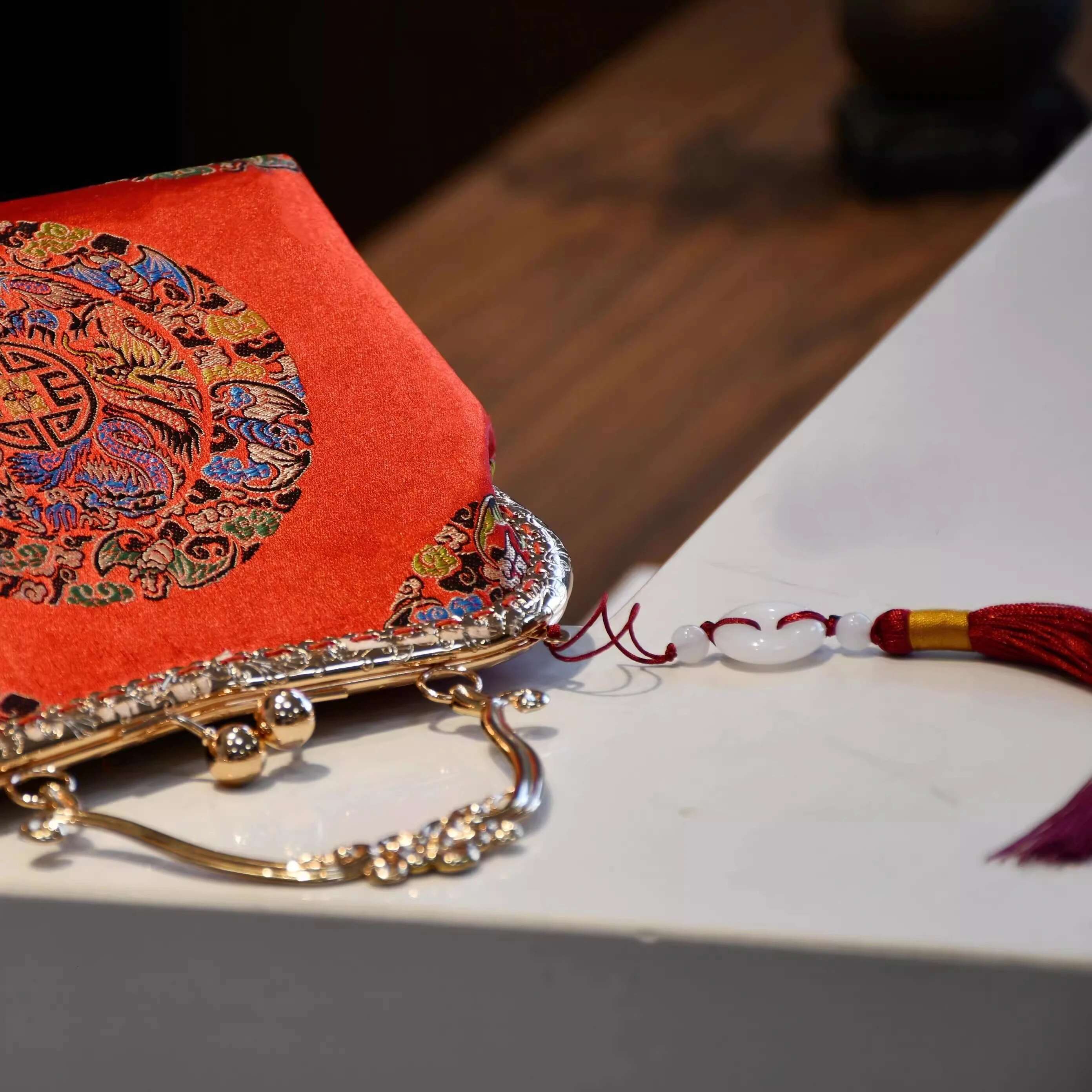 Red Black Palace Japan China Style Wedding Women Top Hand Tassel Classic Vintage Mother Bag Bags Chain Strap