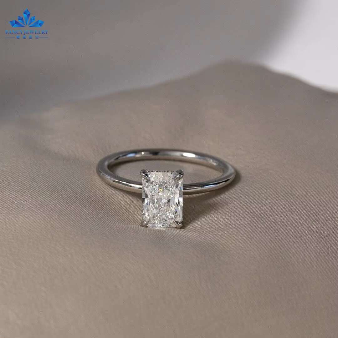 2CT Radiant Colorless Moissanite Rings Women Engagement Anniversary Gift 14K White Gold Moissanite Wedding Promise Ring