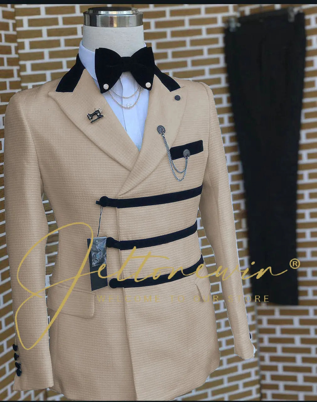 Fashionable wedding mens slim fit top lapel jacket pants 2-piece business casual dress formal dress mens dress 250408