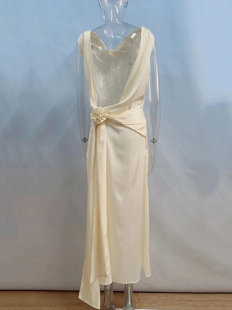 Mozision satin backless sexy womens long dress elegant rose high score style beach holiday gorgeous club 250409