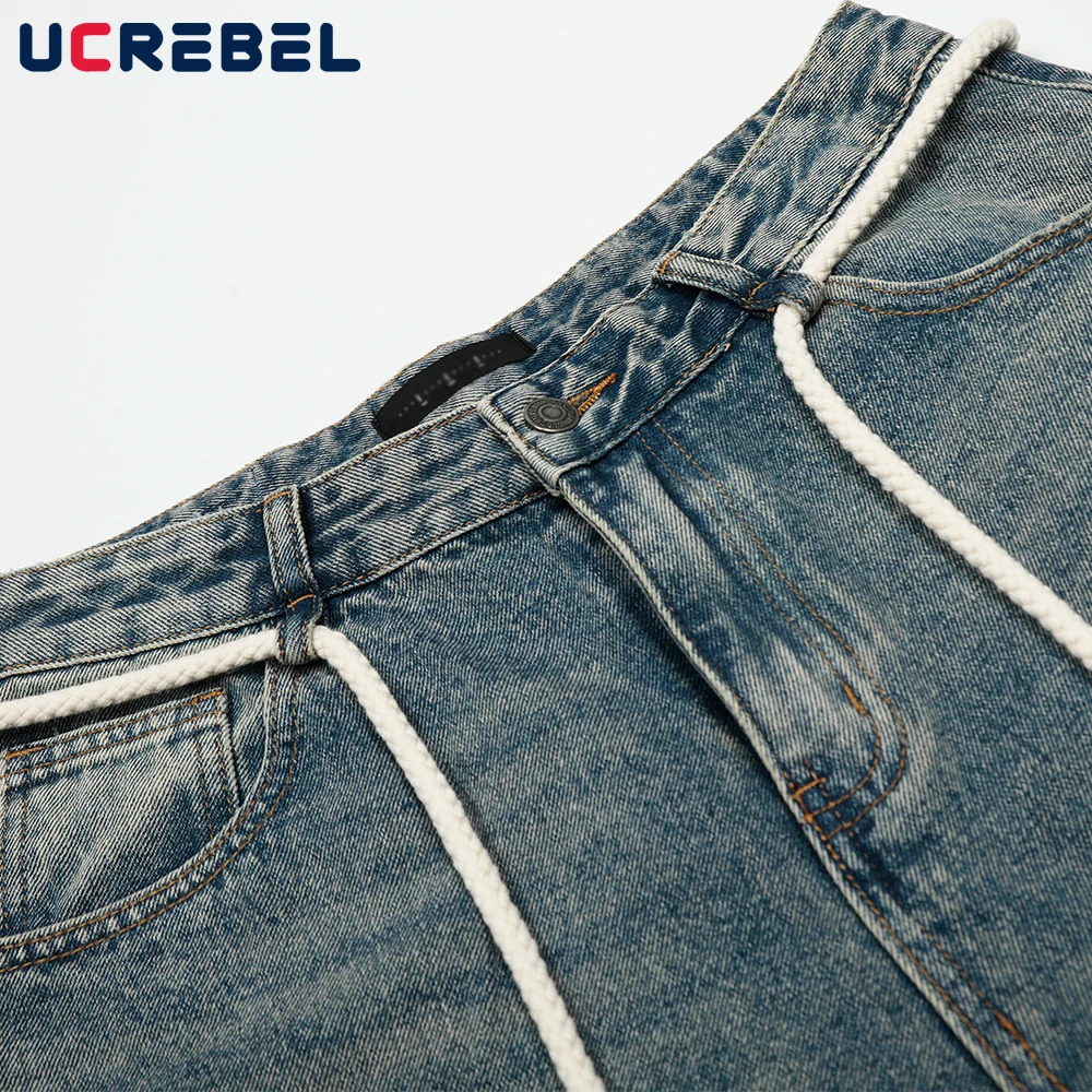 dip galvanized mens short jeans with retro waistband high street loose wide legs denim shorts cut 250409