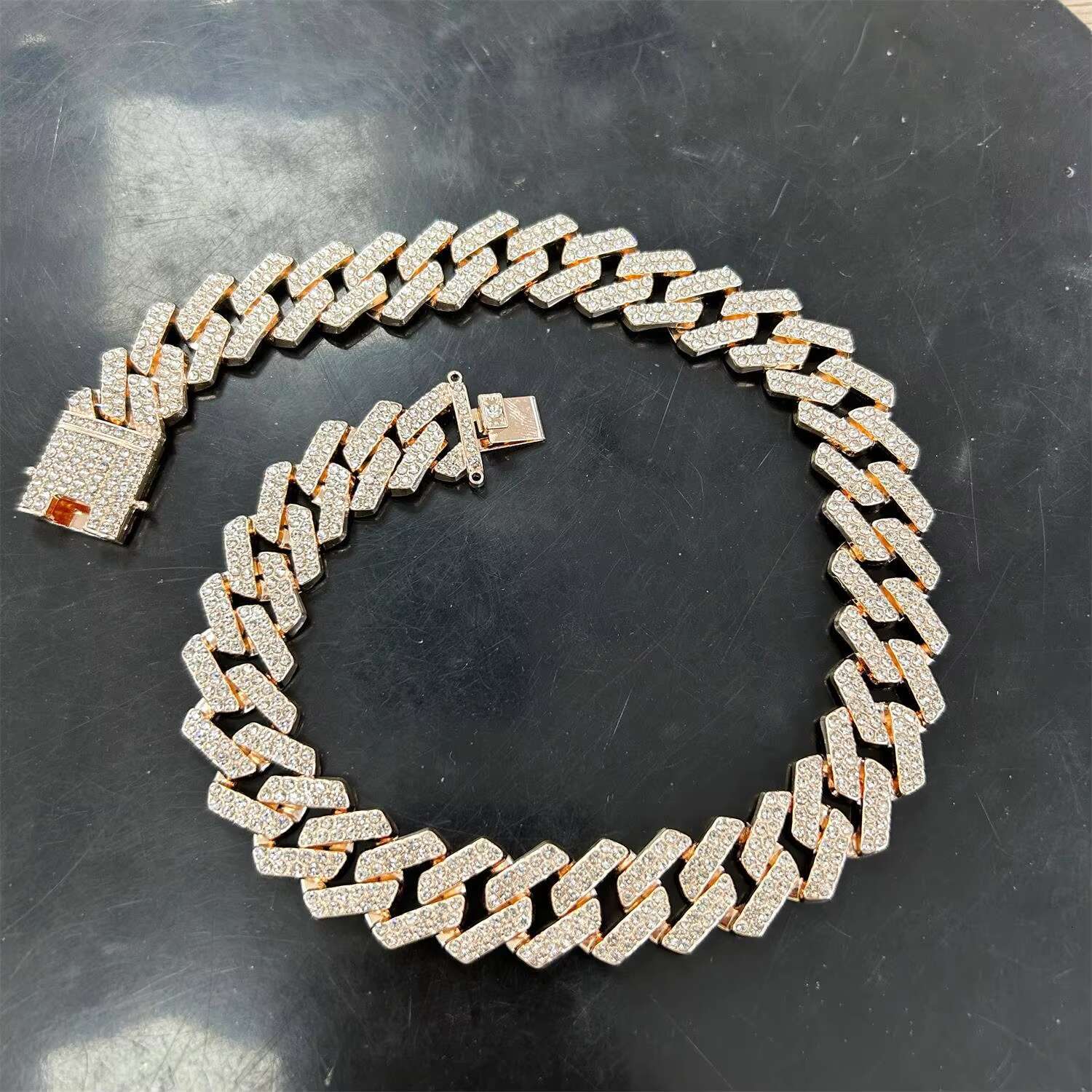 Hip Hop 20MM Bling Iced Out Cuban Link Chain Necklace Set Full Diamond Bling Choker Jewelry