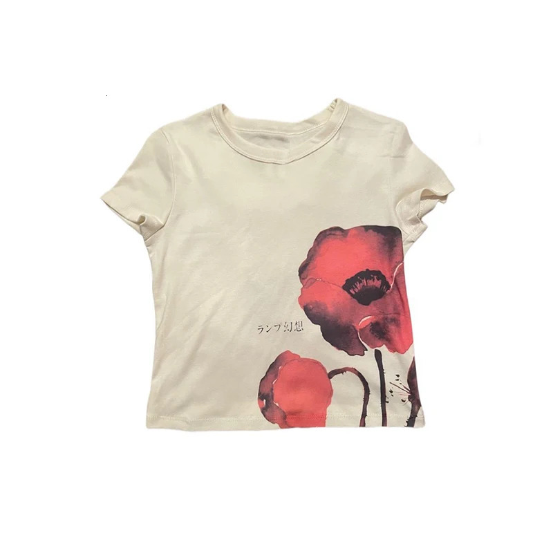 Aesthetic Summer Baby Tee Streetwear Gothic Harajuku Graphic Print T-shirt Women Vintage Crop Top Y2K Korean Clothes Emo 250409