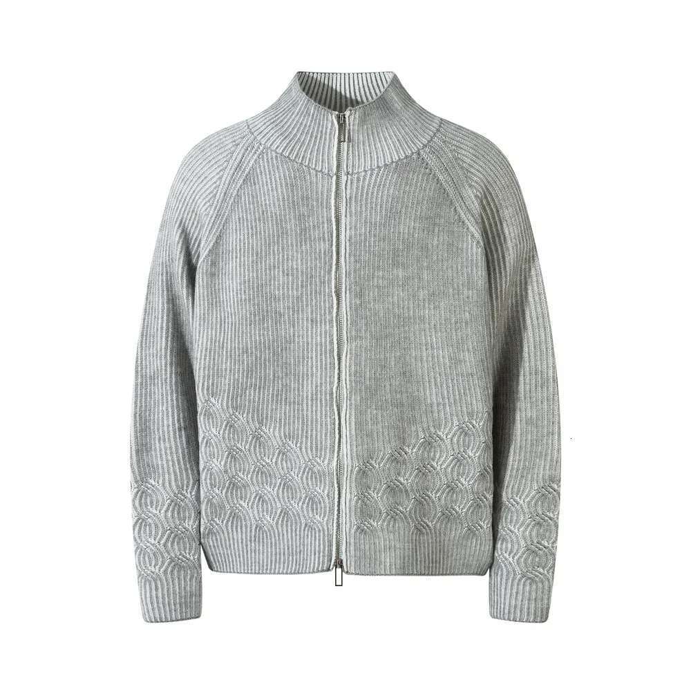 Vertical Stripes Knitted Sweatercoat Mens High Street Autumn Winter Stand Collar Raglan Long Sleeve Sweater Outerwear Men