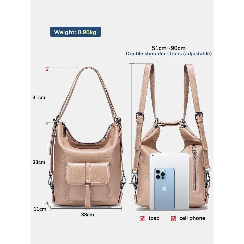 Zency Stylish Women Shoulder 100% Genuine Leather Large Capacity Handbag Multifunction Satchel Bag Backpack Trendy Bags