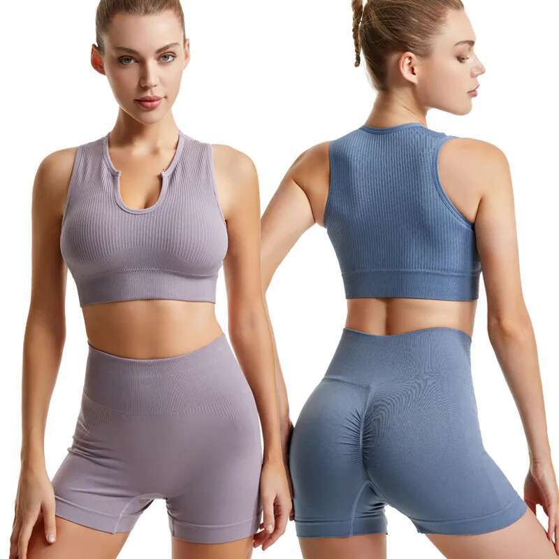 Seamless Sports Set Women's 2PCS Yoga Suit Fiess Bra with Cycg Shorts Gym Elastic Workout Outfit Activewear