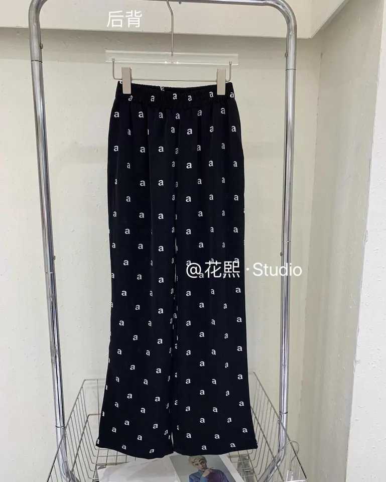 2025 Spring/Summer Womens Printed Casual Pants Loose Wide Leg Pants Straight Leg High Waist Strap PantsXJ250403