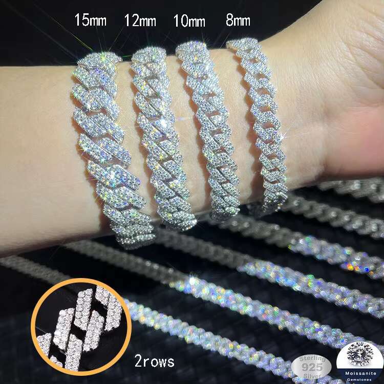 Factory Price Hip Hop 6-20mm Wide VVS Moissanite Diamond Cuban Link Chain 925 Silver Iced Out Moissanite Cuban Bracelet for Men