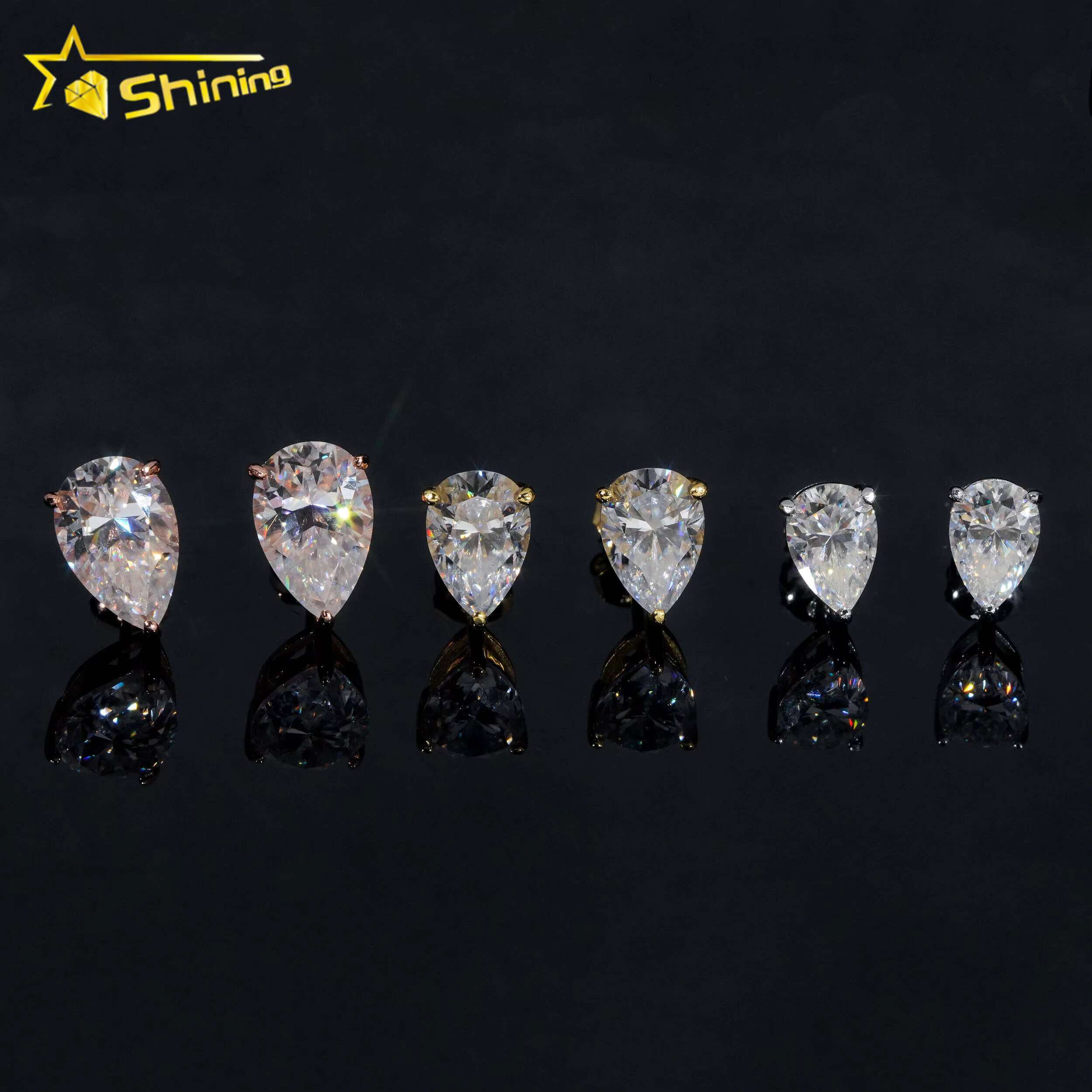 Wholesale Price Fine Earrings Jewelry Women 925 Silver Pear Cut Moissanite Diamond Stud Earrings GRA Certificated