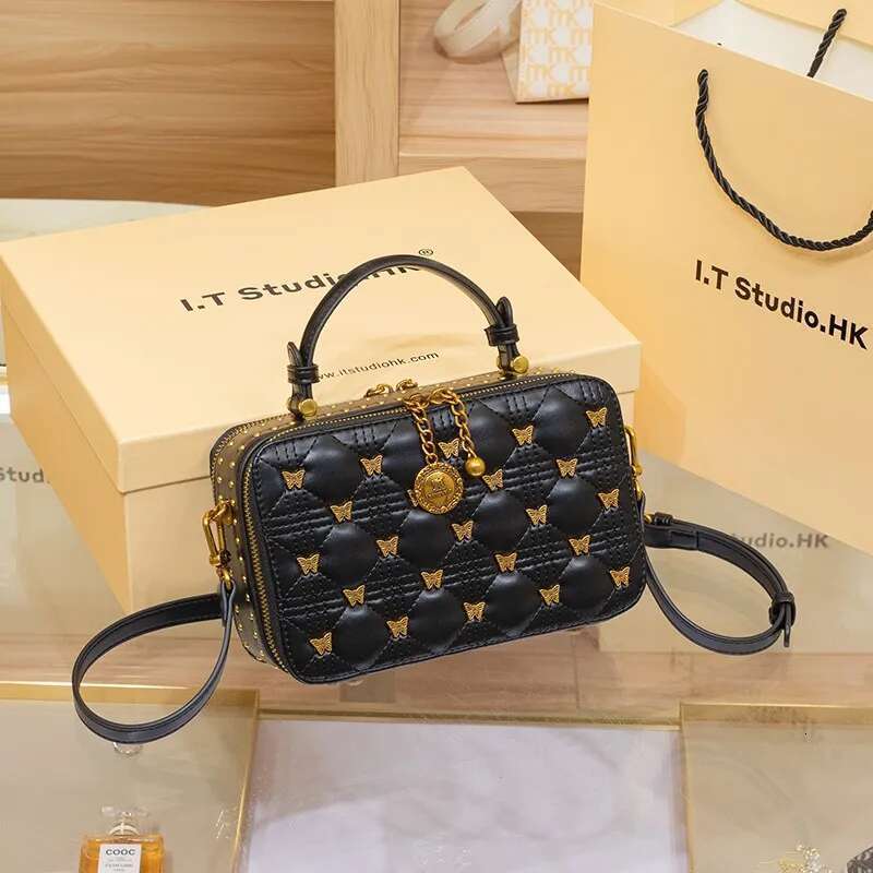Women's 2024 New Brand Handbag Leather Bucket Bag, High-End Designer Single Shoulder Crossbody Portable Square Bag