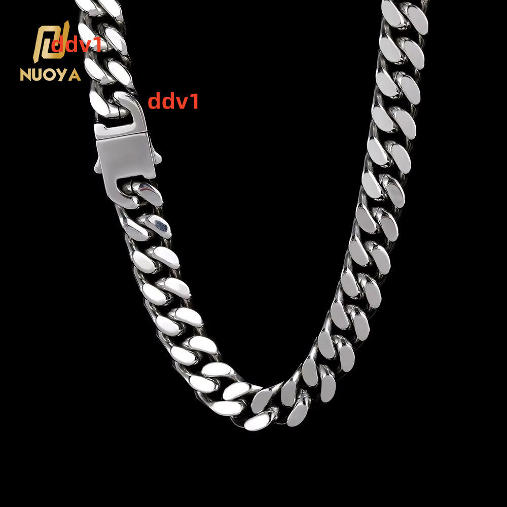 NUOYA Hip Hop Silver Cuban Curb Link Mens Miami High Polishing Stainless Steel Encrypted Chain Necklace Cuban Link Chain