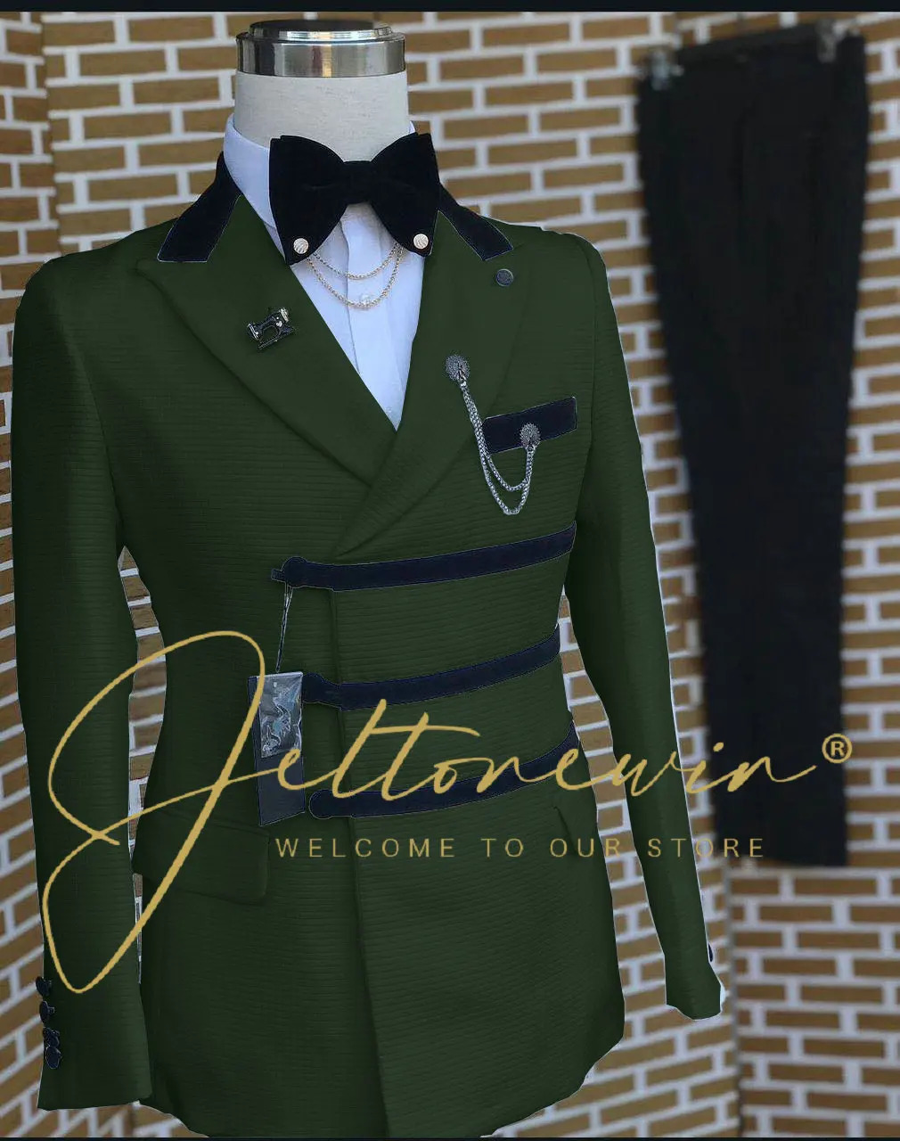Fashionable wedding mens slim fit top lapel jacket pants 2-piece business casual dress formal dress mens dress 250408