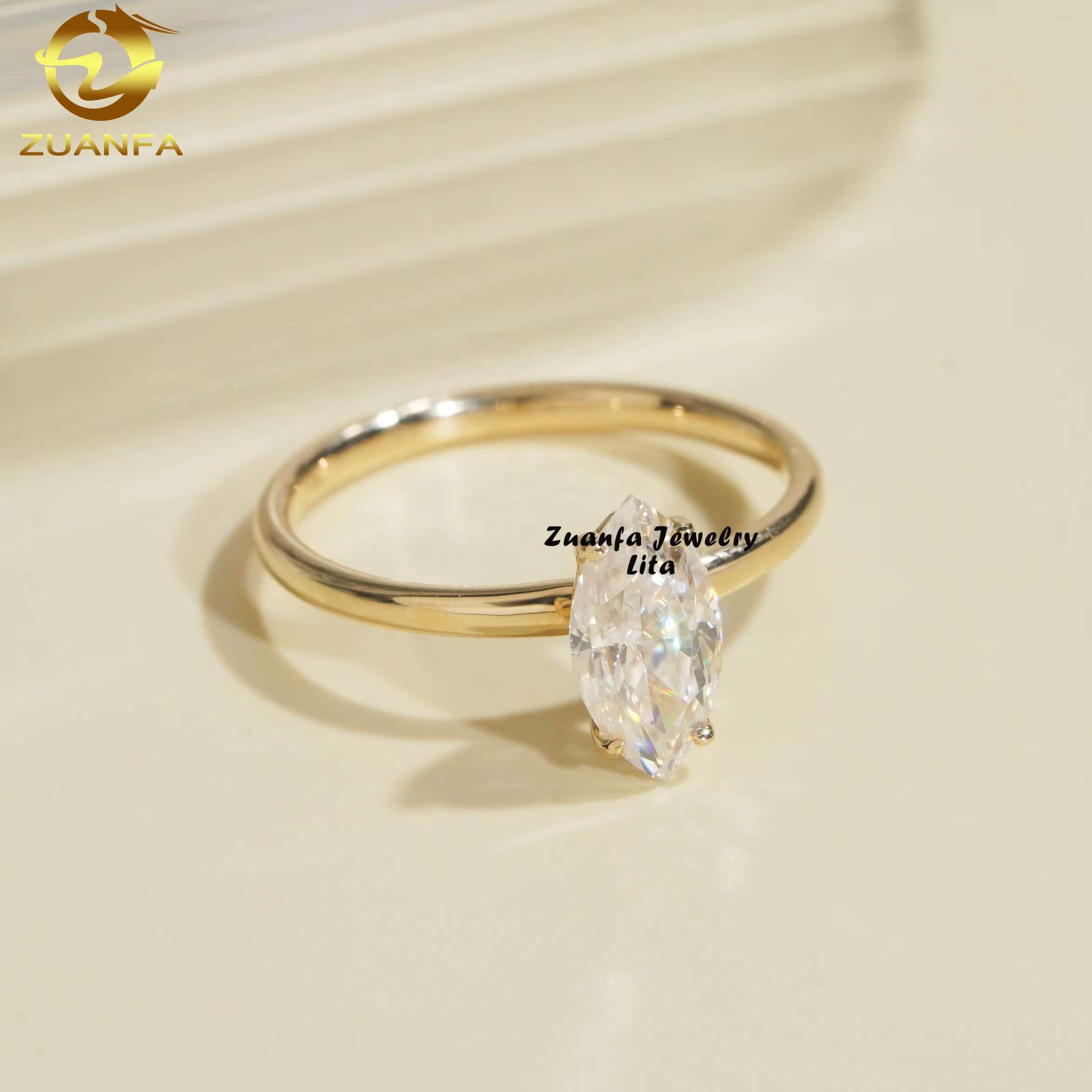 New Fashion Marquise Cut Moissanite Diamond 14k Solid Gold Womens 1ct Solitaire Engagement Ring