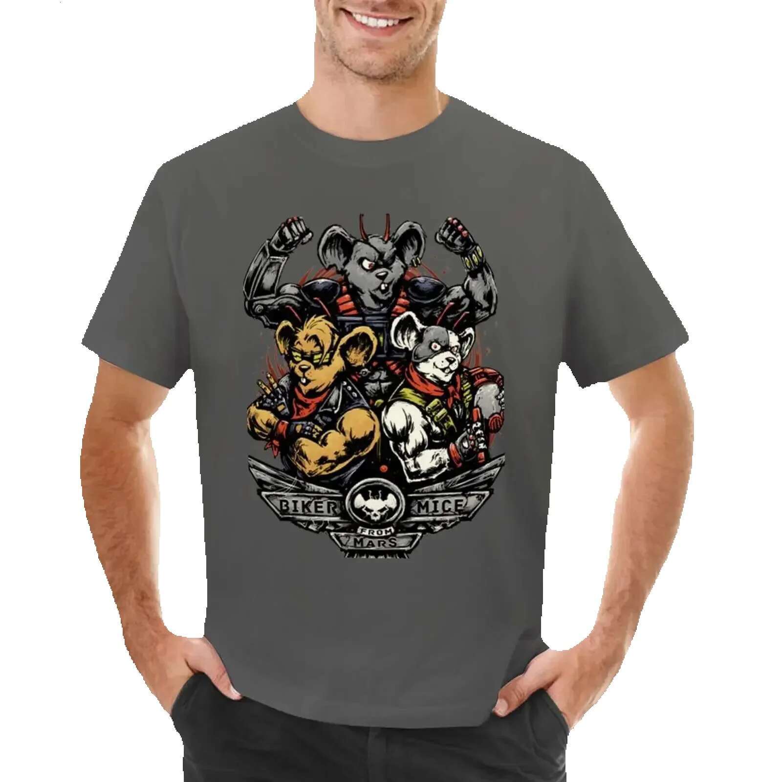 Boy's animal print shirt, fun regular T-shirt, men's bicycle, mouse, Mars top, oversized cartoon casual pattern